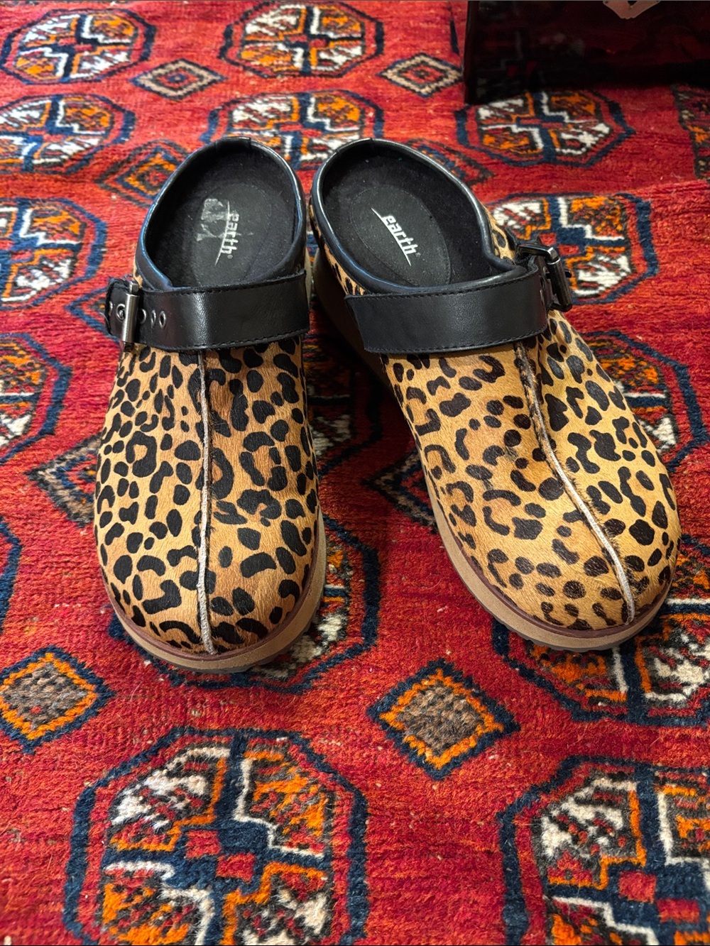 Leopard Pony-hair Earth Clogs